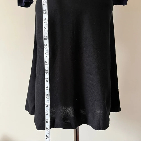 BCBG MaxAzria Blue Black Dress Ruffle V Neck Silk Knit Sweater Dark Academia XXS - Picture 7 of 14